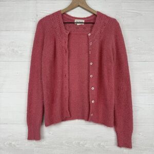 The Reeds x J.Crew‎ Size M Fuzzy Cardigan Sweater Flamingo Pink Eyelash Preppy